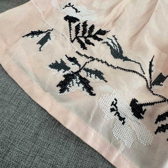 Venus Peachy Pink Top Embroidered Long Sleeve Boho Loose Fit Pleated Small - Picture 2 of 16